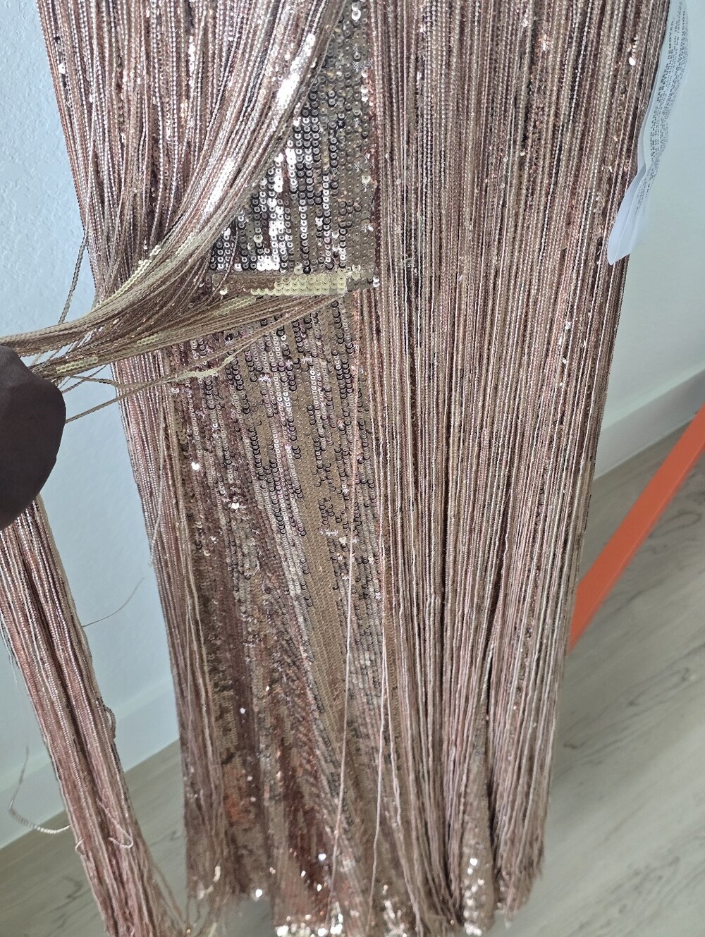 Dress The Population NWT Gold Sequin Fringe Maxi Gown XS $598 Deep V Formal - Picture 7 of 16